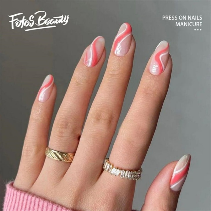 Backdate 1 Fofosbeauty  Pcs Almond Nails Designs , Medium Press On Nails French  Tip Nails, Pop Art Light Pinky Nude