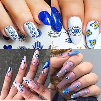 Backdate 3  Sheets Evil Eye Nail Stickers, D Turkish Blue Eye Design Nail Art  Decals, Self Adhesive Hamsa Hand Of Fatima Manicure Decorations