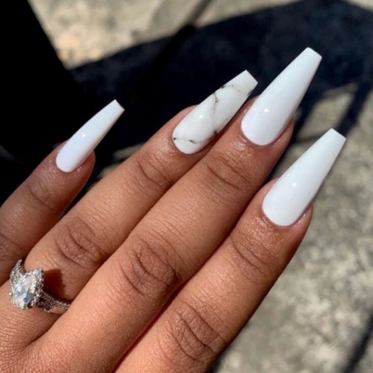 White Coffin Nails With Design