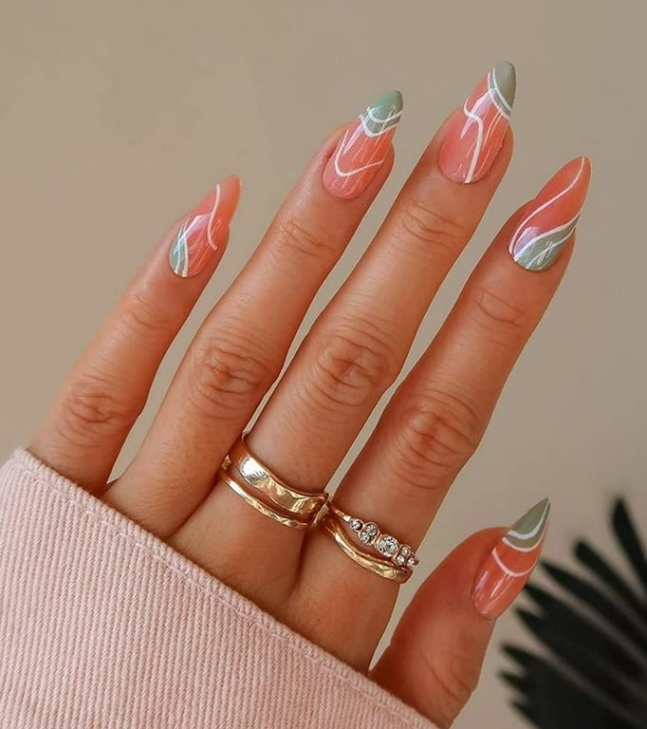 Niche Utama 1 GETNOIVAS  Pcs Summer Nails Designs, Medium Almond Press On