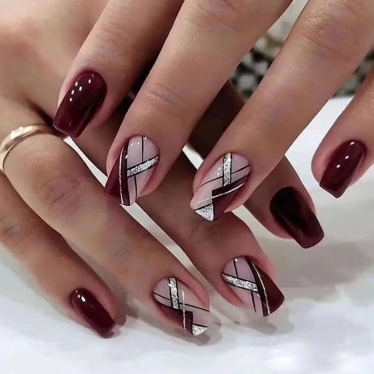 Burgundy Nails With Design