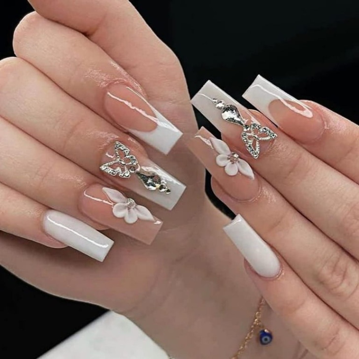 White Acrylic Nails With Design