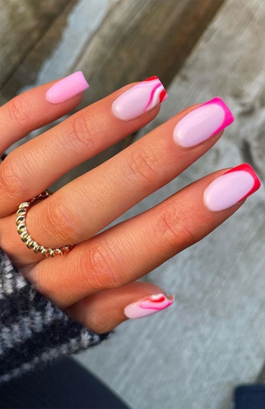 Niche Utama 2  Awesome Spring Nail Ideas  : Pink & Red Nails Design