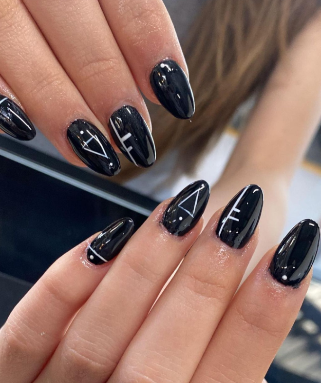 Black Almond Nails Design