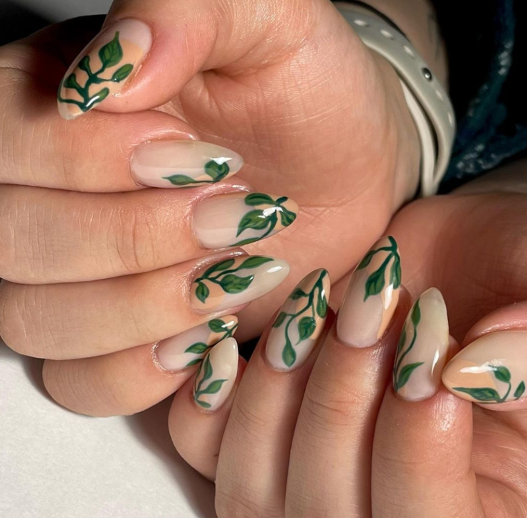 Niche Utama 2 Cute Spring Nail Art Designs: Leaf Natural Nail Design