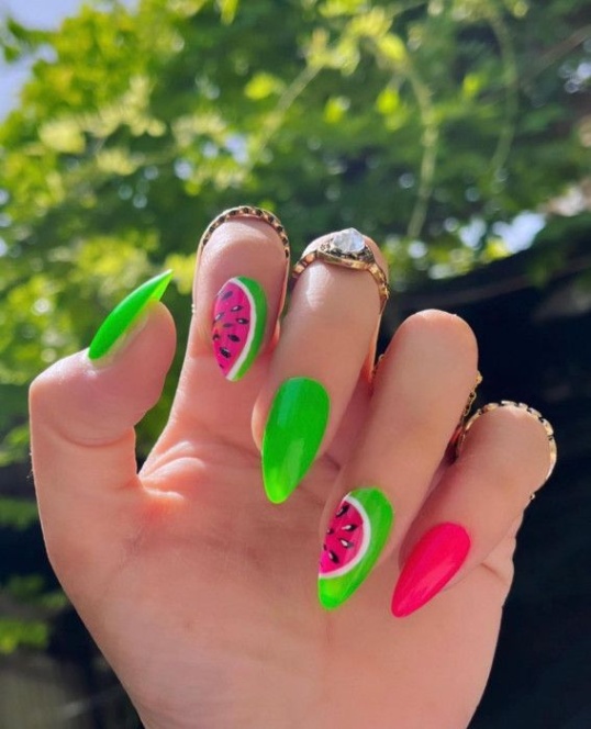 watermelon nail design Niche Utama 2  Cute Watermelon Nail Design Ideas : Bright Green + Watermelon Nails