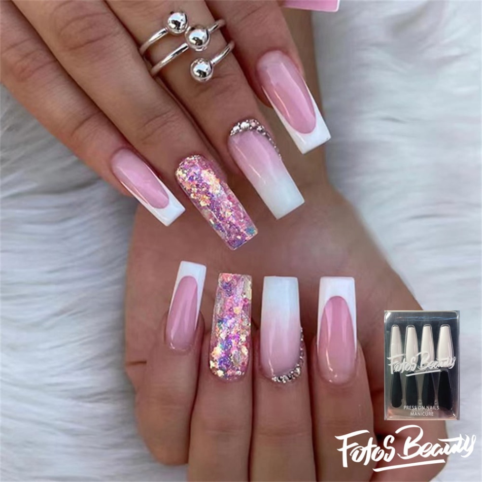 long nail designs 2023 Niche Utama 2 Fofosbeauty  pcs Long False Nails, Press-on Nails Designs , Coffin  Beautiful Face French White