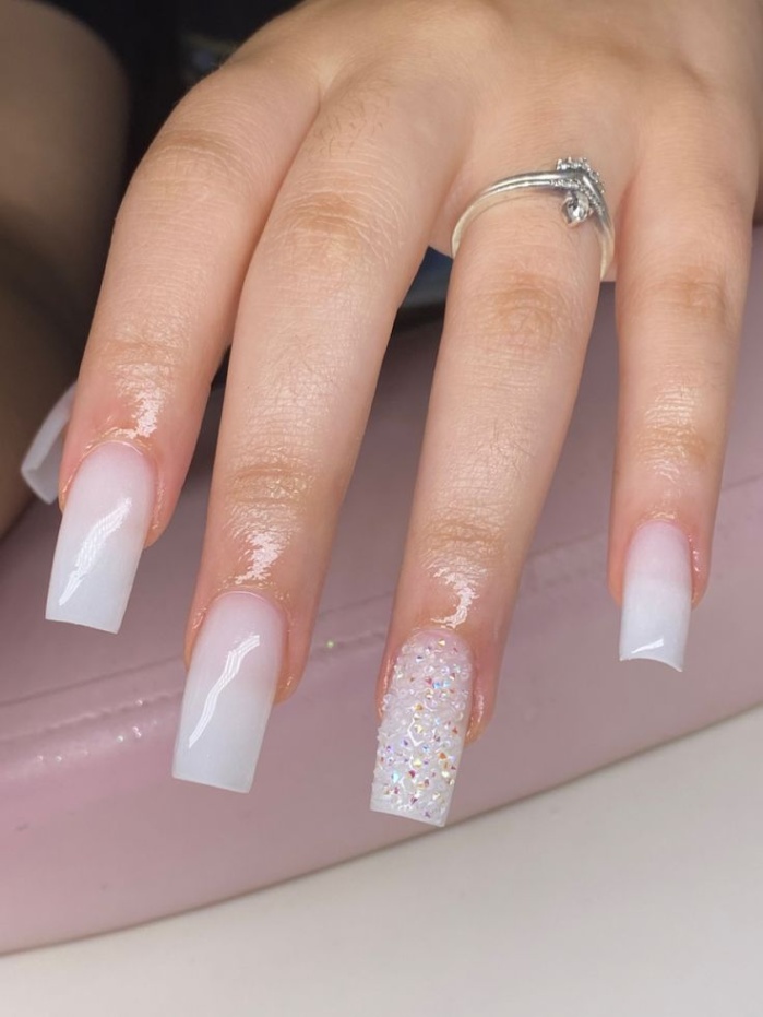 Milky White Nails With Designs