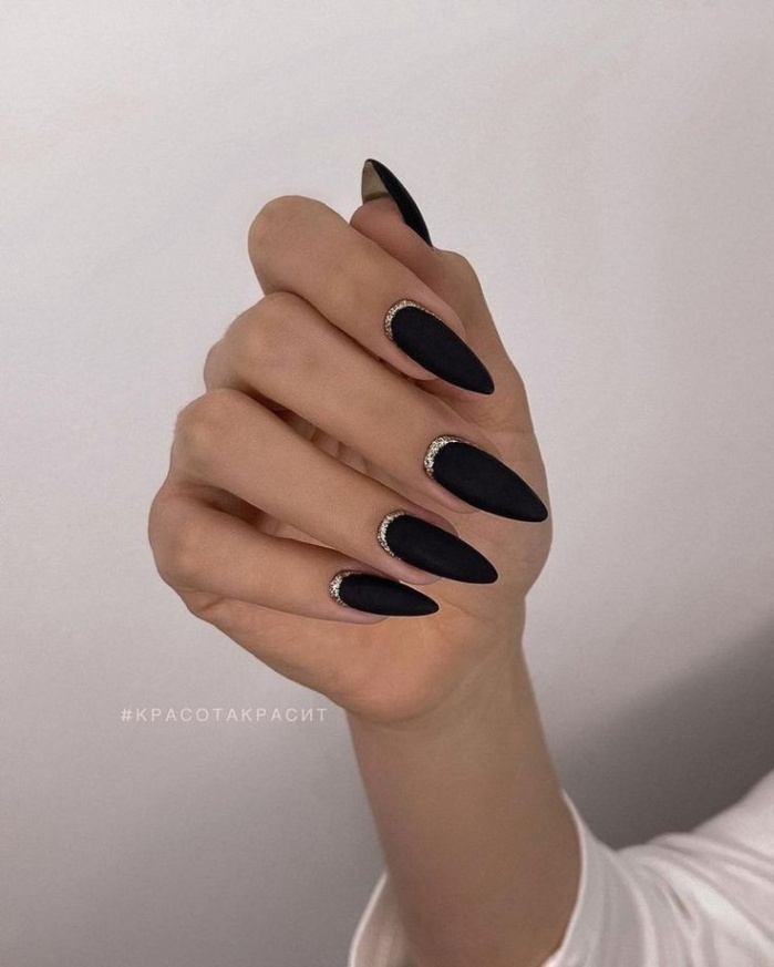 Niche Utama 2 Nails, Black Almond Nails Designs, Nail Art, Nail, Nail Designs