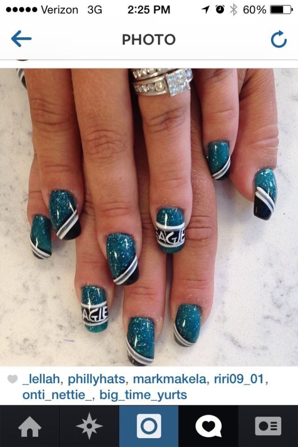 Niche Utama 2 Philadelphia Eagles Nails, Eagle Nails, Football Nail Designs