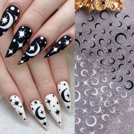 Niche Utama 2 Star Moon Nail Stickers Nail Art Zodiac Nail Decal Easy